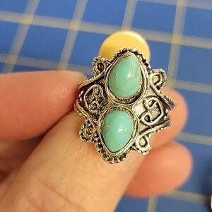Turquoise Stone Silver Tone Ring Size 6